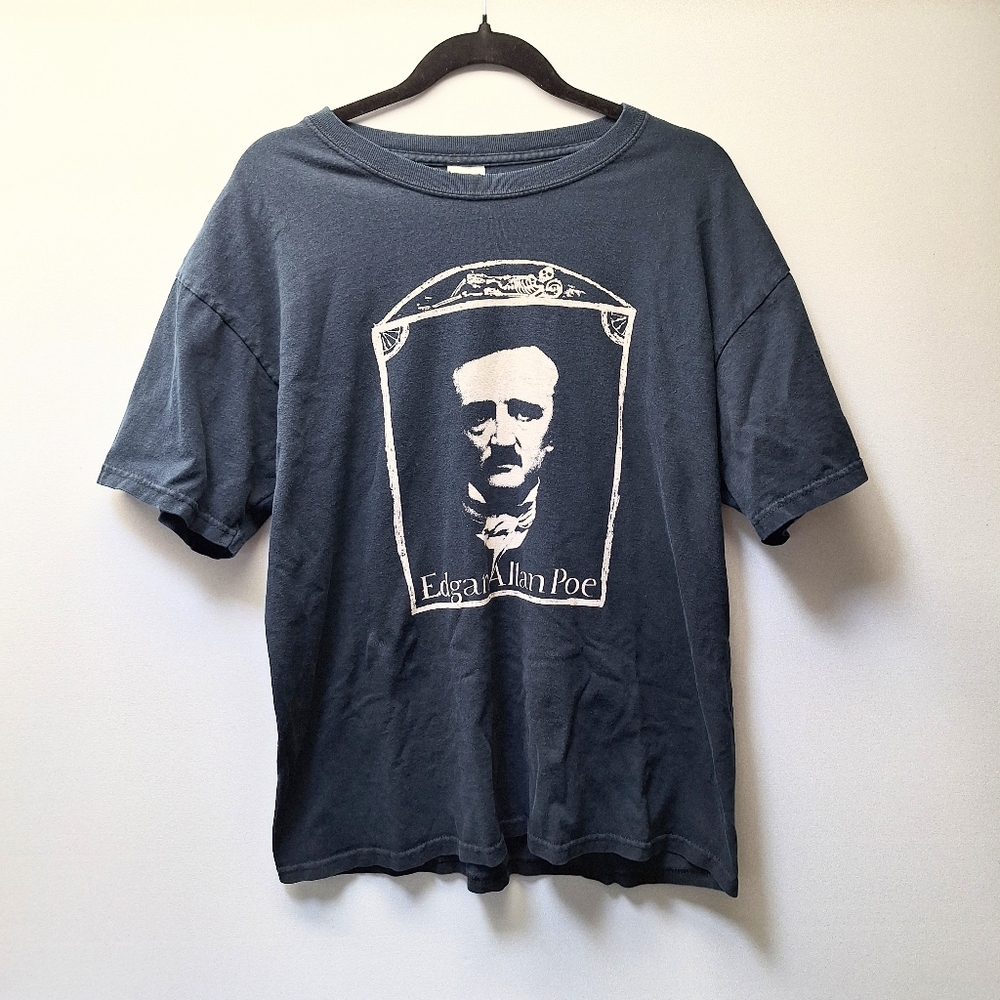 Gildan Edgar Allan Poe Mens Sz Large T-Shirt Short Sleeve Black/Gold Graphic Tee